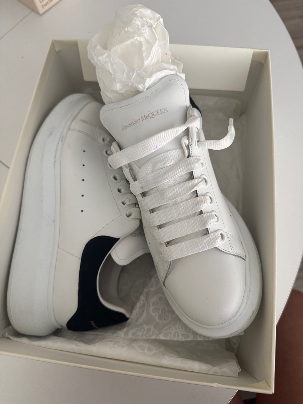 Alexander McQueen White Leather Sneakers with Black Heel Tab